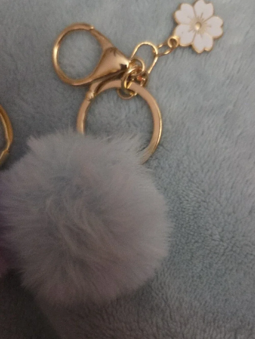 Keychains 2 Gold Pom-Pom Keychain with Pink and Light Blue Fur  NWOT